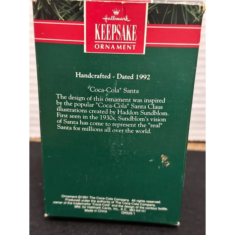 Hallmark Keepsake 1992‎ Coca-Cola Santa Clip-On Christmas Ornament Vintage